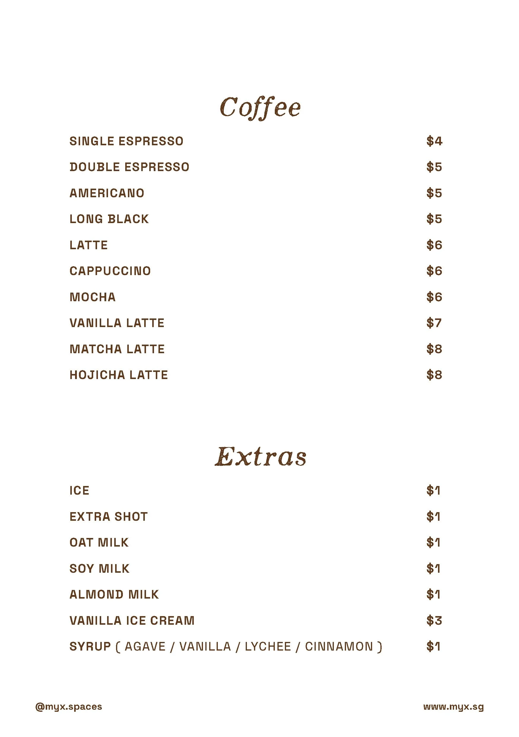 Beverage Menu — MyX